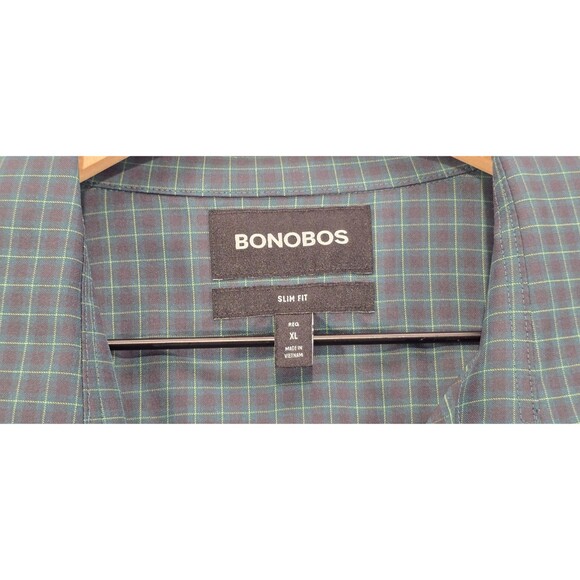 Bonobos Mens Tech Shirt Long Sleeve Button Up Slim Fit Performance Green Navy XL - Picture 3 of 12